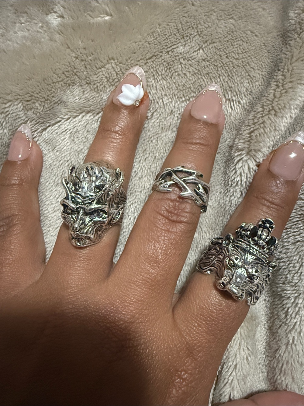 Sterling Silver Dragon & Lion Statement Rings - Silver
